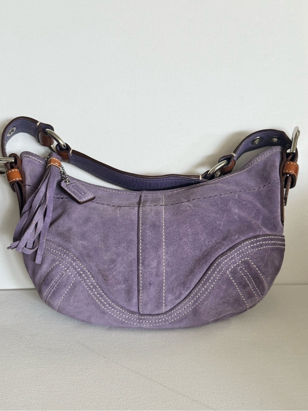 Vintage Coach Soho Purple Suede Mini Hobo Shoulder Bag Y2K Tassel Accent 9541